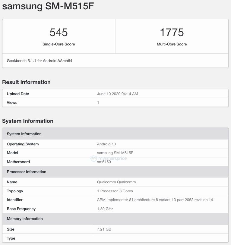 Samsung Galaxy M51 Geekbench teknobizdeyiz