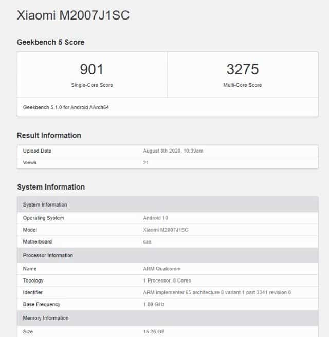 Xiaomi Mi 10 Ultra GeekBench TeknoBizdeyiz