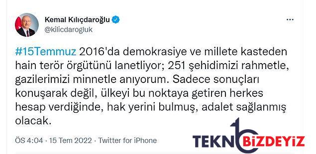 kilicdaroglundan 15 temmuz iletisi ulkeyi bu noktaya getiren herkes hesap verdiginde adalet saglanmis olacak 1 hrtANNeF