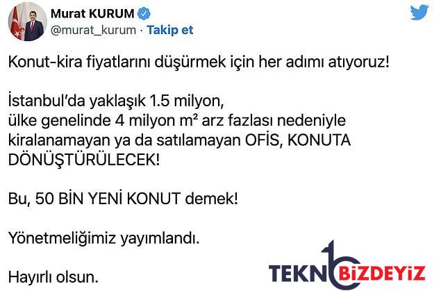 bakan kurum 50 bin ofis konuta donusturulecek 1