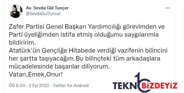 zafer partisi genel baskan yardimcisi sevda gul tuncer gorevinden ve partisinden istifa etti 0 a2XRAbFS