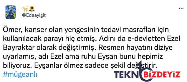 muge anlida ismini ezel bayraktar olarak degistirdigi ortaya cikan omer twitterda gundem oldu 2