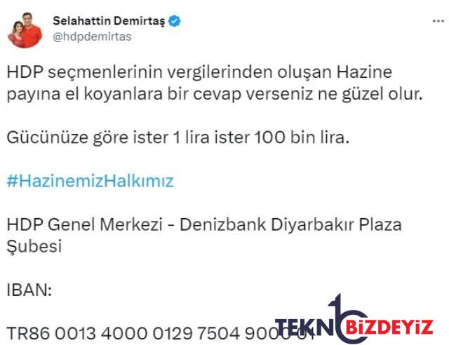 demirtas hdp icin iban paylasti gucunuze gore ister 1 lira ister 100 bin lira 0 NN4rdhWd