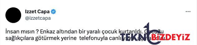 enkaz altindan yarali cikarilan bir cocuk ile canli yayin yapan kurtarma vazifelisi reaksiyon cekti 4 pmKgY7S5