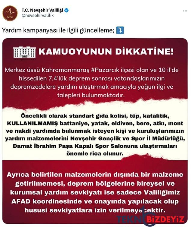 kenetlenmenin tam zamani kahramanmarastaki sarsintinin akabinde resmi kuruluslarin yayinladigi yardim listeleri 9