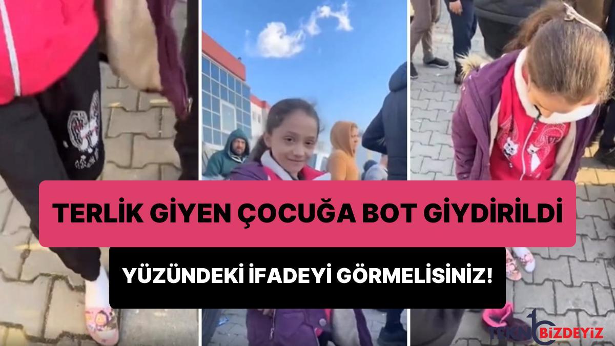 yuzundeki memnunlugu gormelisiniz soguk havada terlikle duran minik depremzedeye bot giydiren hos insan 9dBaBUpX