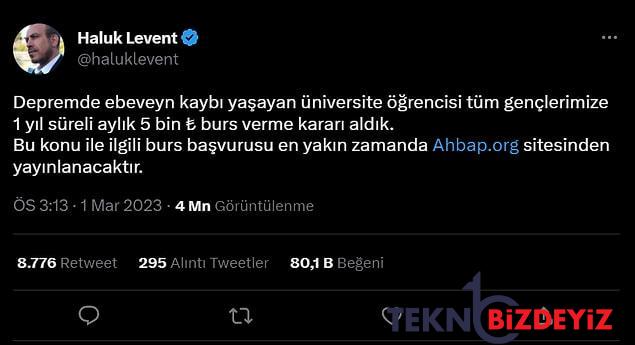 haluk levent ahbap derneginin sarsintida ailesini kaybeden ogrencilere 5 bin tl burs verecegini acikladi 4 yvRFVZRS